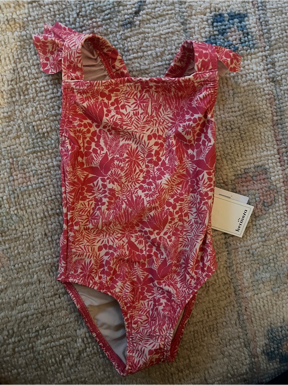 NWT Hermoza Pink Floral Ruffle-Strap One-Piece Swimsuit size 2